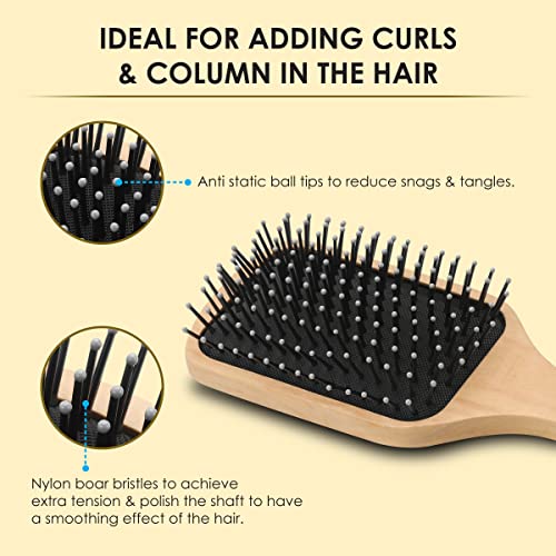 AGARO Wooden Paddle Hair Brush with Strong & flexible nylon bristles having Anti static ball tips,For Grooming, Straightening, Smoothing,... - Image 3