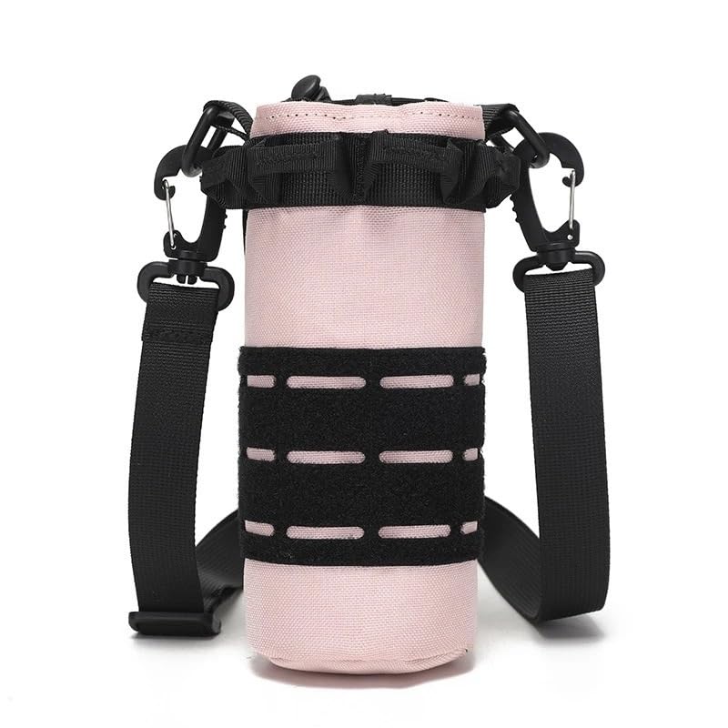 OAREA Tactical Molle Water Bottle Pouch Sport Hydration Bag Travel Kettle Pack with Shoulder Strap(PINK)