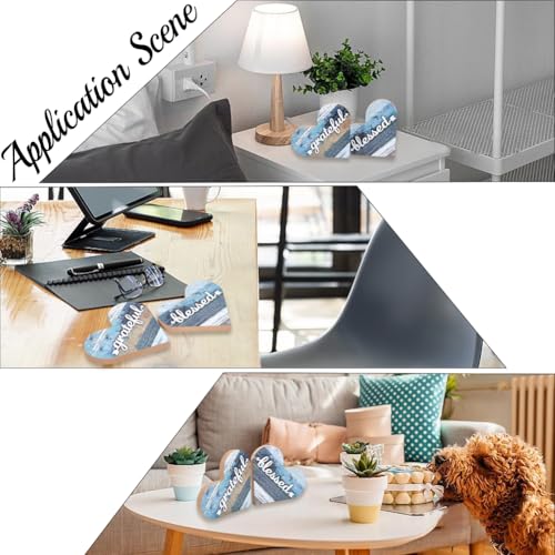 CREATCABIN 2Stück Herzförmige Holztafel Tischschilder Holz Den Worten Grateful Blessed Rustikal Vintage Retro Kleine Dekorative Tafeln Ornamente Für Zuhause Esstisch Regal Zentrum Geschenke Dekoration