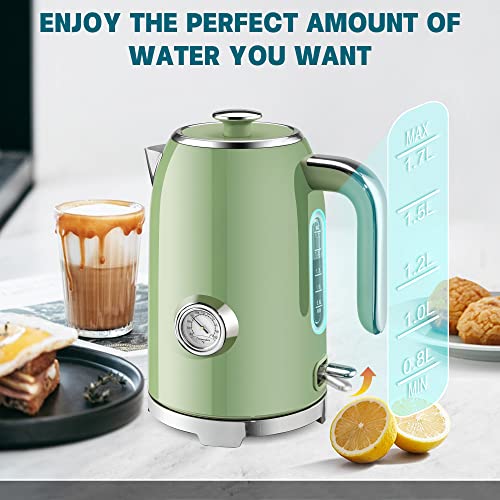 SUSTEAS Electric Kettle 57oz Hot Tea Water Boiler with Thermometer, 1500W Fast Heating