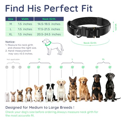 Image of Tactical Dog Collar for Medium Large Dogs, with Leather Control Handle