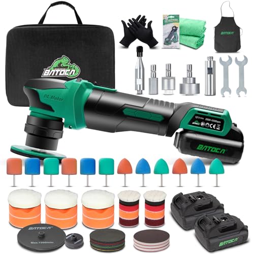 BATOCA S4 Polisseuse Sans Fil Professionnelle,Rotative&Orbitale,Mini Polissage kit,Moteur Sans Balais,12V Polisseur Voiture avec 2 2.5Ah...