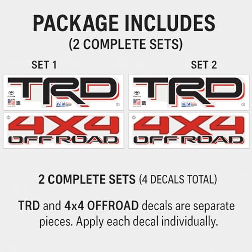 Image of GRITKULTURE Removable TRD 4x4 Offroad Bedside Graphic Vinyl Decals 2 Pack for Drivers and Passenger Side Universal Year Tacoma and Tundra, 4runner Replacement with Squeegee Easy Installation (RED)