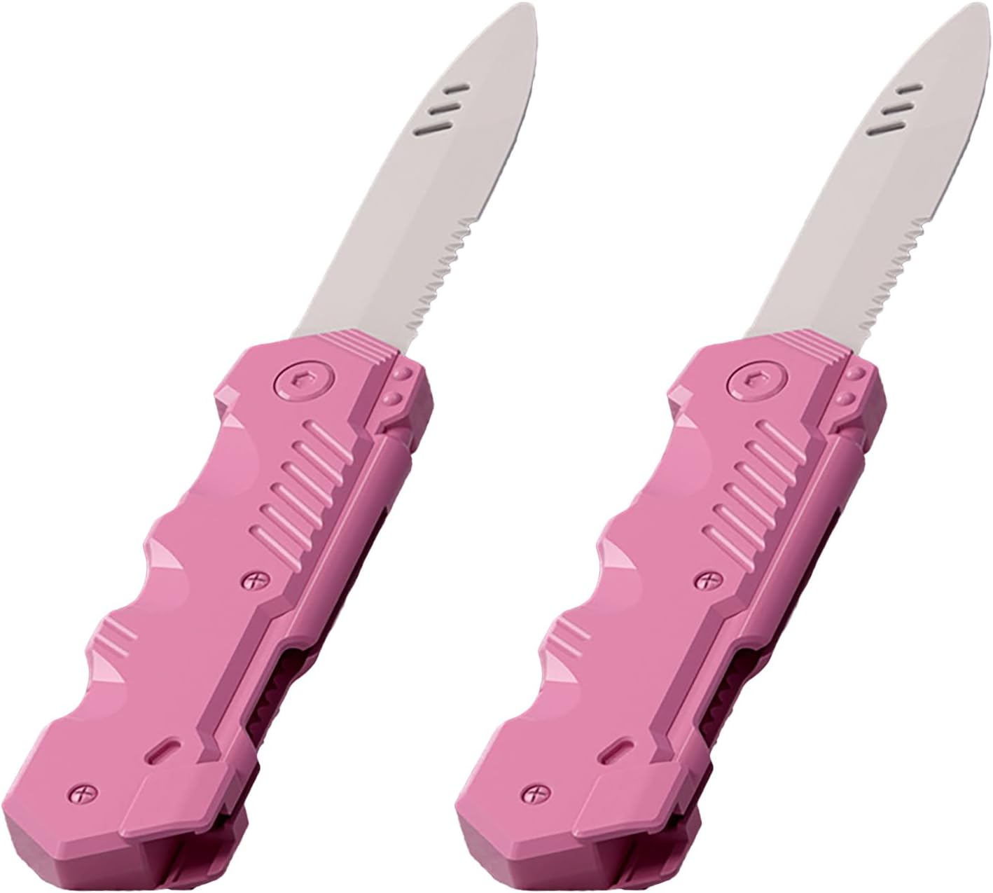 Retractable Plastic Toy Knives - 2 Pack - Safe and Fun for Kids and Adults - Great for Halloween, Cosplay, Magic Tricks and More - Pink Handle White Blade