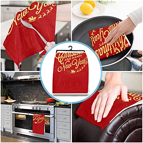 Kitchen Towels Or Dish Towels, Marry Christmas Santa Claus Reindeer Red 18 X 28 Inches Kitchen Hand Towels For Mom Or Tea Towels, Set Of 1 Cotton Dishtowels And Dishcloth For Bathroom Decor #TOP3