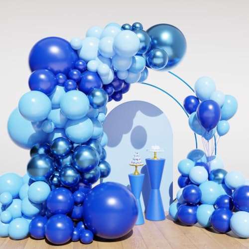 Image of Lukiituke Blue Balloon Arch Kit, 134Pcs Blue Birthday Balloons | 4 Sizes Latex Balloons for Baby Shower, Birthday, Baseball Party Decorations