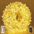 Guhope Christmas Lights 600LED 98FT, Waterproof Outdoor String Lights with Remote and Timer, 8 Modes Dimmable Fairy Lights for Indoor Outdoor Wedding Party Holiday Decorations (Warm White)