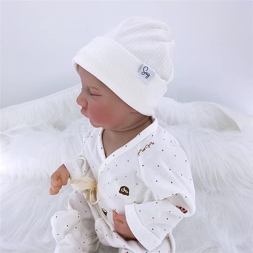 Miniatura 4 de Gorro de Jersey para Bebés Recién Nacidos Niños y Niñas con Forro de Satén Sedoso Gorros Boina Niños Pequeños Bebés Niños Pequeños Gorros