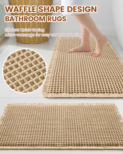 Image of Smiry Waffle Bath Mat 30x20, Extra Soft Absorbent Bathroom Rugs, Non Slip Machine Washable Quick Dry Bath Rugs for Bathroom Floor, Tub, Shower, Home Decor Accessories, Brown