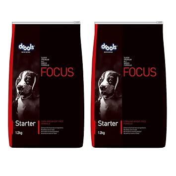 Drools Focus Starter Super Dry Dog Food, Milk Flavor, 1.2kg (Pack of 2)