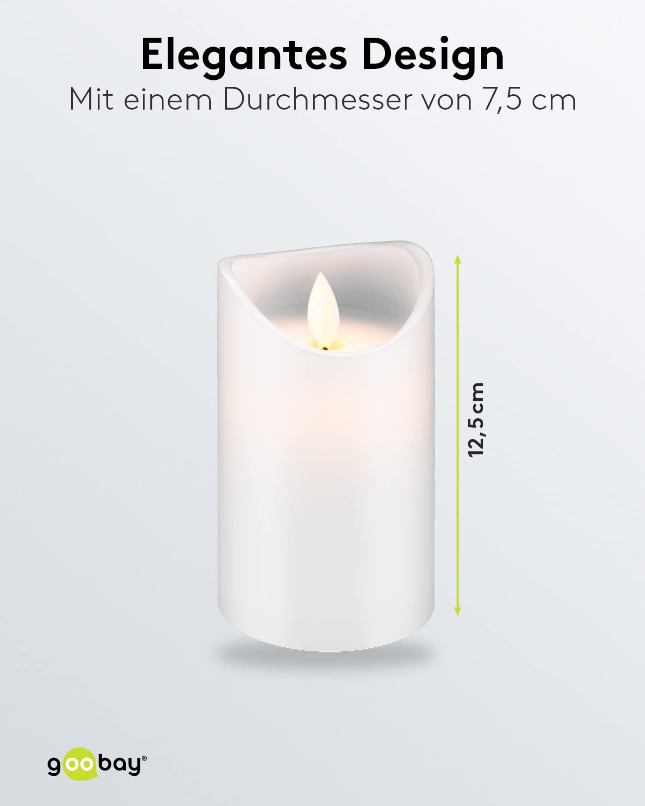 Goobay 66520 świeca LED z funkcją timera, ciepłe światło LED, świece walcowe, z prawdziwego wosku, migoczący płomień, świece elektryczne, świece adwentowe, wysokość 12,5 cm, kolor biały