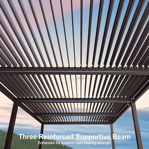 Image of PURPLE LEAF 11' x 23' Louvered Pergola Outdoor Adjustable Louvre Shade Modern Patio Aluminum Pergola with Retractable Roof for Deck Backyard Garden Hardtop Gazebo, Bronze