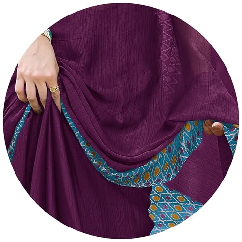 Image of MIRCHI FASHION Saree for Woman Chiffon Georgette Polka Dot Border | Plain Lightweight Women's Sari with Printed Pallu and Blouse Piece
