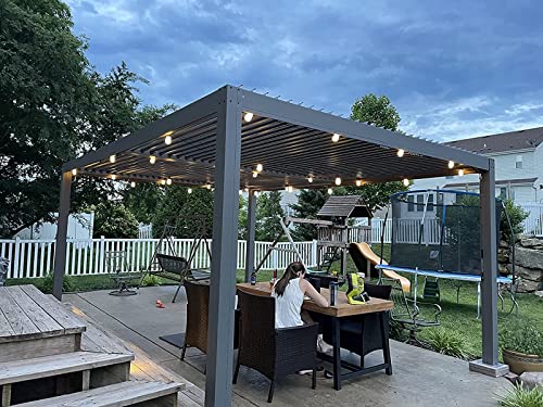 Domi Louvered Pergola 12' × 16', Outdoor Aluminium Pergola with Adjustable Roof, Curtains and Netting, Hardtop Gazebo for Patio, Deck, Garden, Yard, Beach(Gray) - Image 3