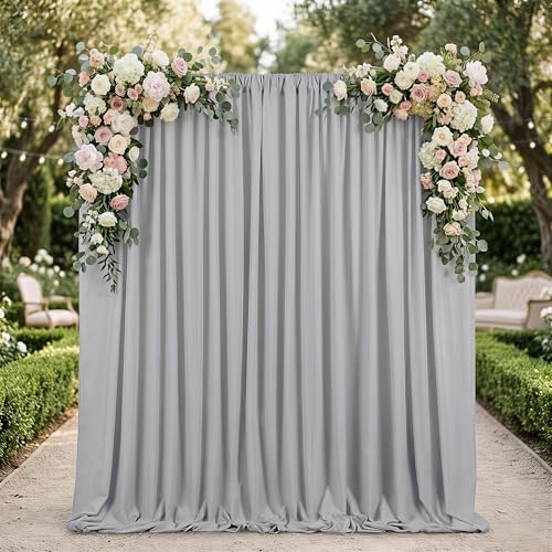 Image of Grey Polyester Backdrop Curtains 20ft x 8ft Photography Backdrop Drapes for Birthday Party Decorations 4 Panels 5ft x 10ft