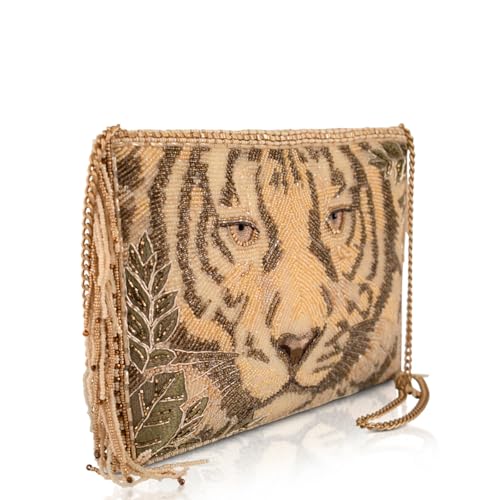 Mary Frances Savage Crossbody Handbag – Removable Chain Strap, Zipper Closure, Back & Inside Slit Pockets, Bold Tiger Motif, Fashionable Beige Purse - Image 4