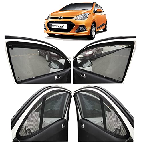 Image of Autofact Magnetic Car Sunshades Compatible with Hyundai Grand I10 Old (2013 to 2019) (Set of 4) - Easy Installation, UV Protection, Keeps Car Cool (Front 2 with Zippers, Rear 2 Without Zippers)
