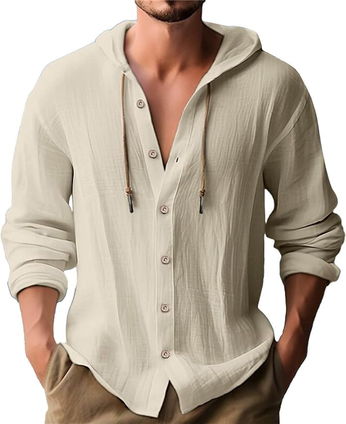 Generic Casual Hooded Button Shirt: Drawstring Long Sleeve Sweatshirt Style
