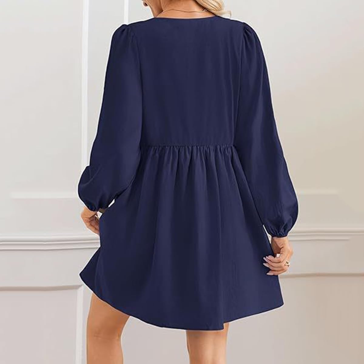 Mini Abito da Donna con Peplo e Fiocco a Maniche,Abiti Autunnali da Donna,Abito Corto con Volant a Trapezio, Grazioso Abito Tunica svolazzante, Grazioso Mini Abito Tunica (XXL,Navy)