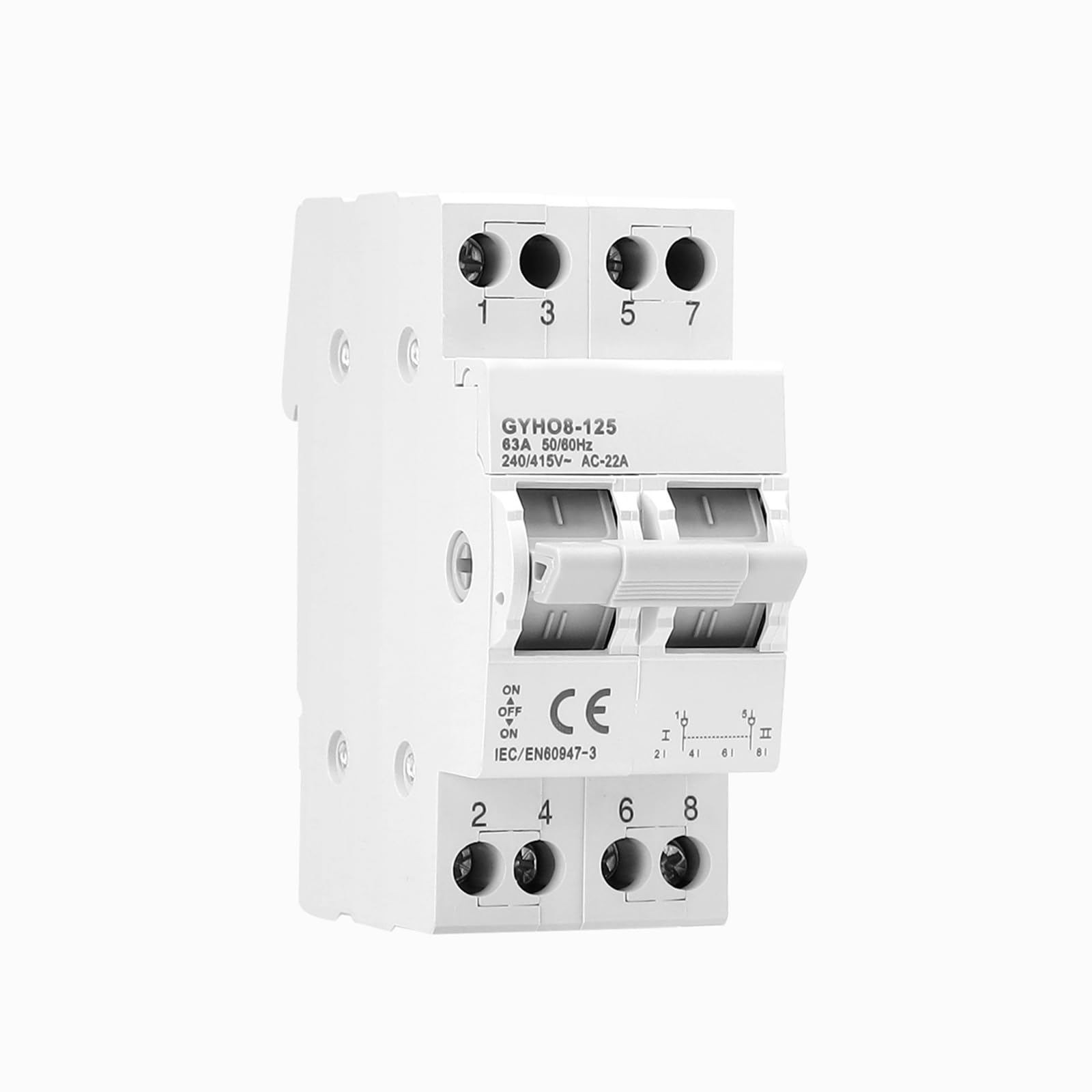 Interruptor de conmutación manual ATS 2P 63A 240V, montaje en riel DIN, diseñado como conmutador para corriente de emergencia, para la conmutación manual del suministro eléctrico entre suministro prin
