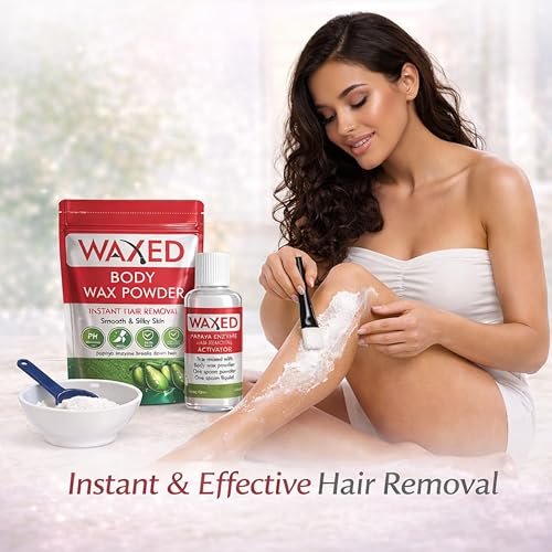Image of WAXED Body Wax Powder for Women Waxing Set | Instant Hair Removal | Papaya Enzyme Activator | Full Body Wax | 100g Powder + 100ml Activator | With Bowl, Spoon & Brush Included.(Pack of 1)