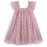 AGQT Baby Girls Tutu Dress Sleeveless Toddler Infant Tulle Tutu Dresses Birthday Party Layered Lace Mini Layers Dress Dark Pink-Gold Sequin Dot Size 3-4T