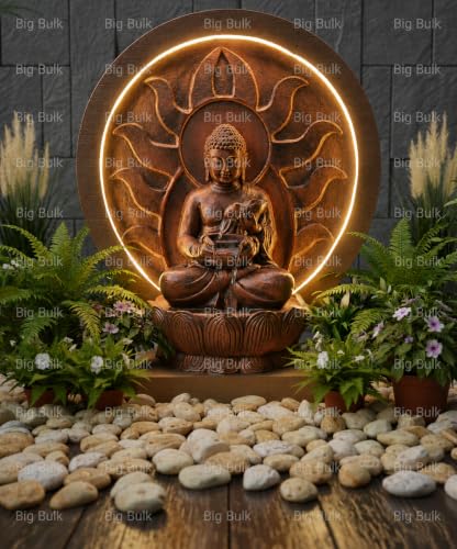 Image of Big Kamal White Buddha Fiber Indoor Outdoor Fountain with Led Lights for Home Decor and Office Decoration Or Gifting (124 cm X 43 cm X 104 cm) (Antique Sun Buddha)