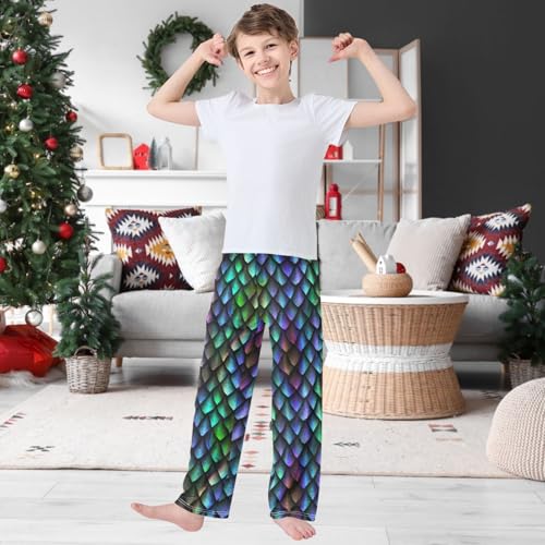 Boy's Pants Dragon Scale Colorful Skin Jogger Pants Elastic Waist Long Bottoms Trousers with Pockets 6-14 Years2