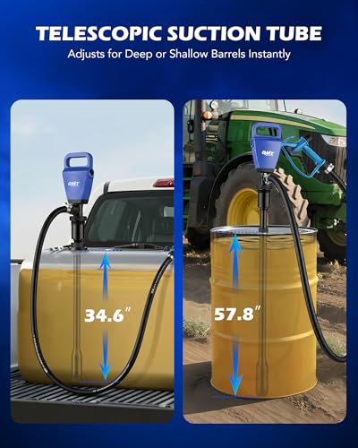 Image of OMT 7 GPM Electric Drum Barrel Pump, Dual Power AC 100-240V & 12V DC | for 55 Gallon Drums & 275 Gallon IBC Totes, Fuel Transfer Pump for Diesel DEF Water Antifreeze