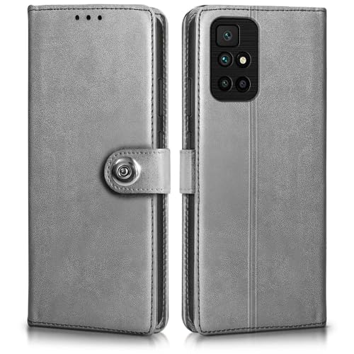Image of WOW IMAGINE Shock Proof Flip Cover Back Case for Xiaomi Mi Redmi 10 Prime (Magnetic Button Flip Case | Wallet Pockets & Stand | Leather Finish | Stone Grey)