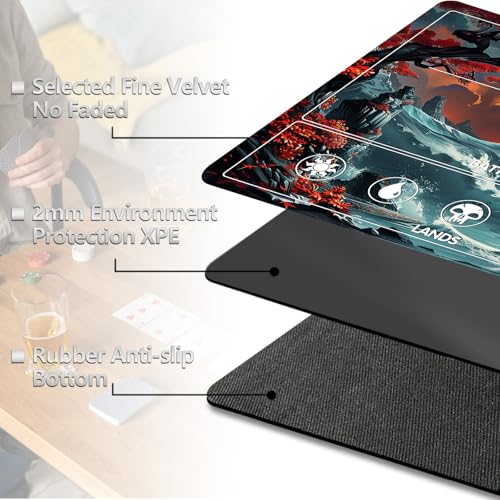 Image of for MTG Playmat with Card Storage Bag,Non-Slip Rubber Base & Smooth Surface 27.6x15.7in,Beginner-Friendly Magic Mat for Commander Deck,Red Trees Sunset Waves