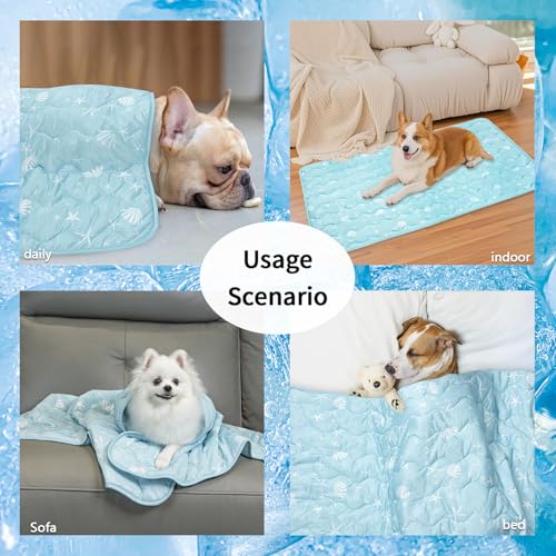 NACOCO Pet Summer Cooling Blanket - 22.8" x 35.0" Double-Sided Mat Dog Puppy Self Cat Pad Bed Cover for Home Outdoor Sofa Sleeping Washable Portable Lightweight Small Medium Large (Blue,S) — view 3