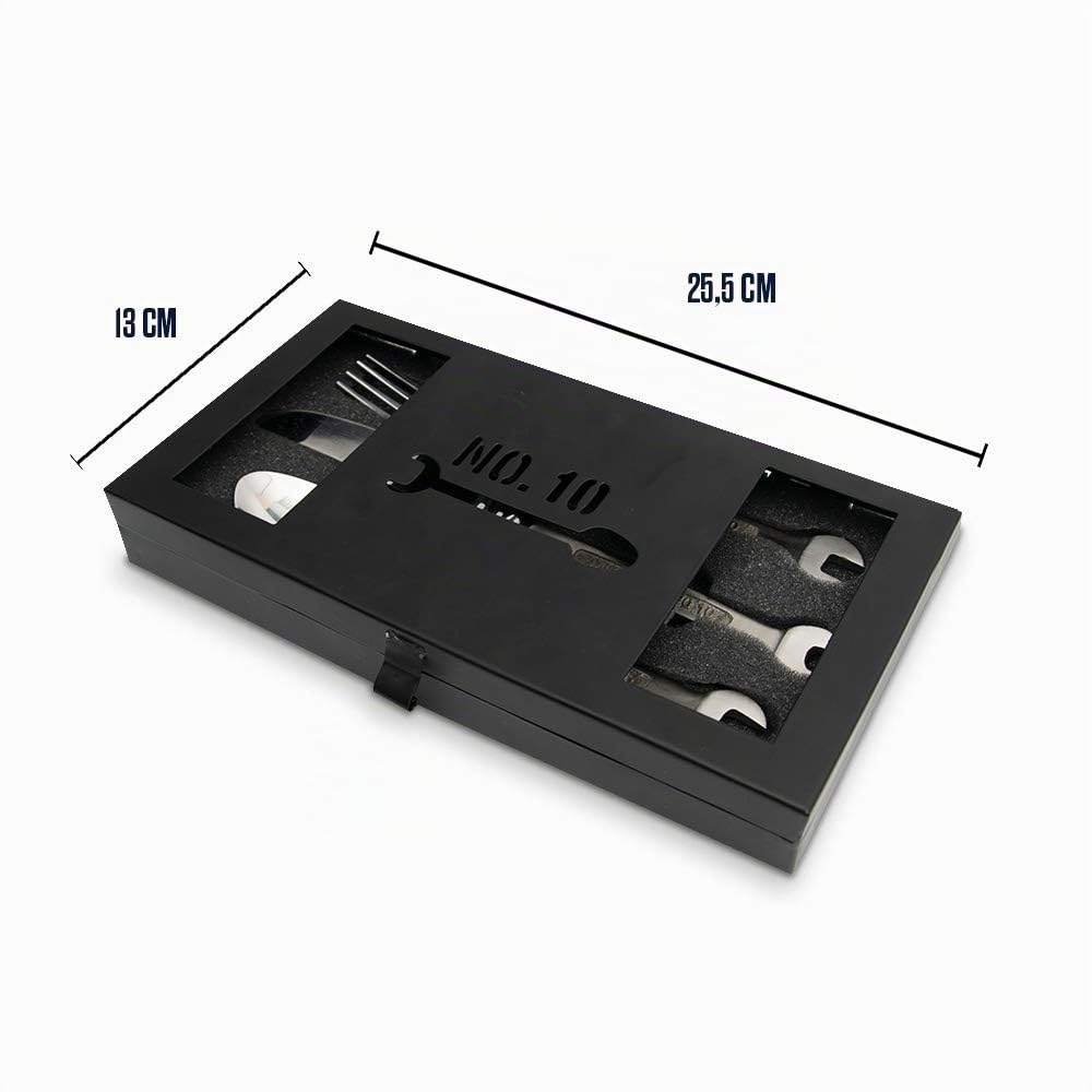 MikaMax – No. 10 Wrenchware Set – Jeu de Clé – Numéro de Clé 10 – Couvert de Camping - Couteau, Fourchette et Cuillère – Acier Inoxydable – 25,5x13x3,5 cm – Tool Set – Camping Gadgets