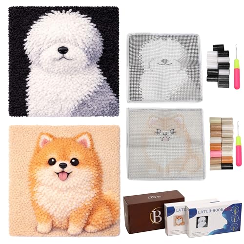 bemzy COLLECTION Latch Hook Kits for Adults with Positions Row Line Tool and Embroidery Floss Organizer - Dog Design Latch Hook Kit Craft Gift for Beginners