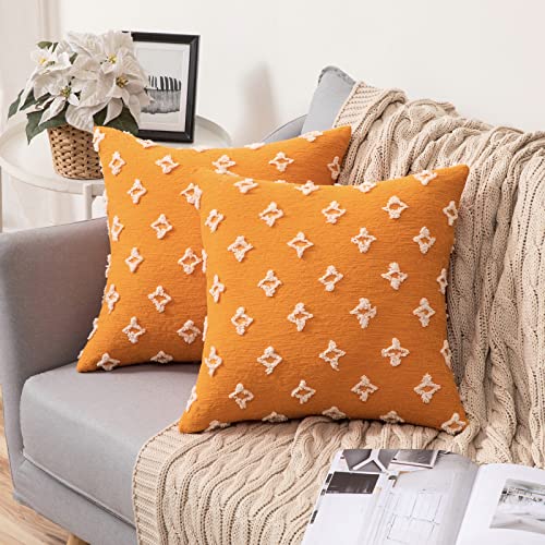 Miulee Set Of 2 Fall Decorative Throw Pillow Covers Rhombic Jacquard Pillowcase Soft Square Cushion Case For Couch Sofa Bed Bedroom Living Room, 18X18 Inch, Orange #TOP25