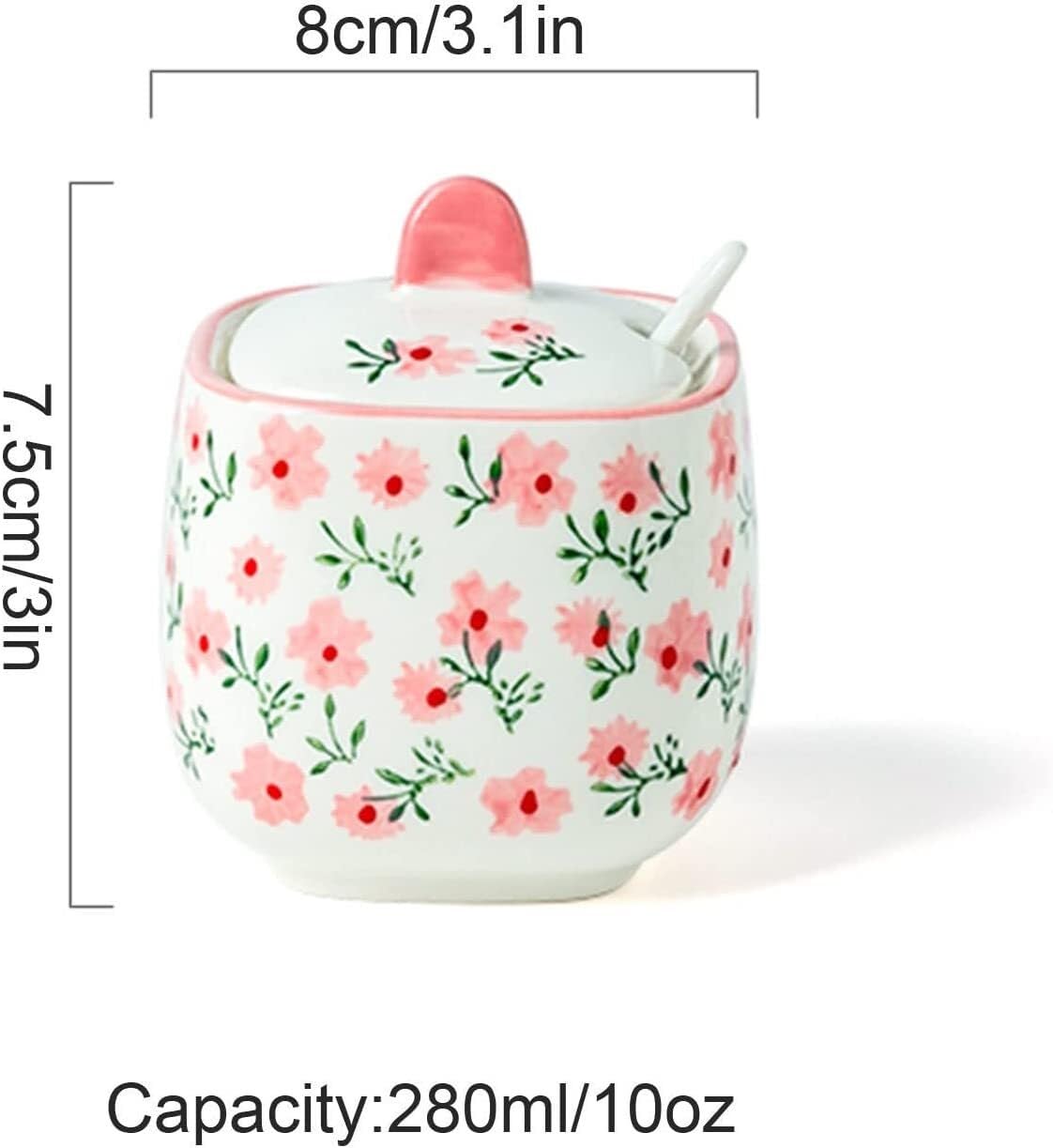 Ręcznie rysowany wzór cukiernica z pokrywką, ceramiczna w kształcie filiżanki, akcesoria do kawy-czerwony-1(Roze)