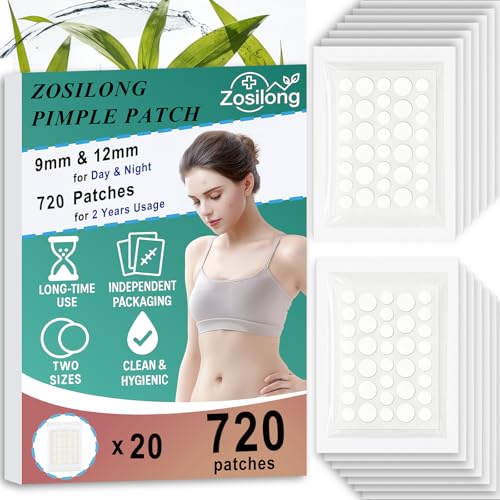 Zosilong 720 Stück Unsichtbare Pickel Patch Sauber & Sicher Pickel Patches für bis zu 2 Jahre Nutzung hautfreundliches Material Pimple Patches für Tag- und Nachtanwendung