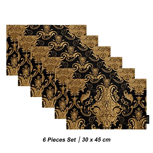Placemats 30x45cm, Luxury Table Mats for Dining Room/Restaurant/Banquet/Festival Decoration (Set of 6, Black)