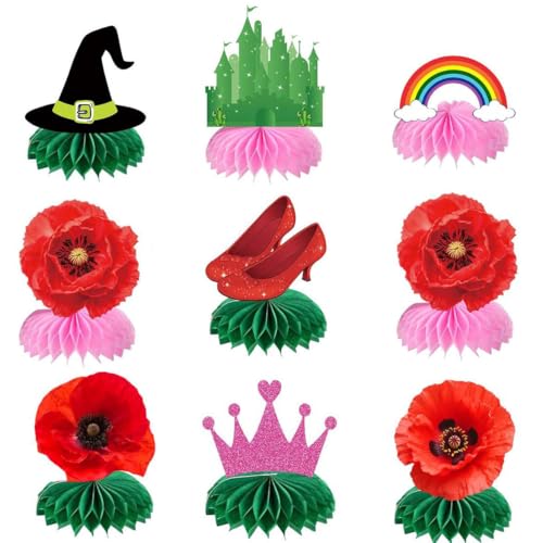 Zliisang 8 Pcs Red Flowers Pink and Green Princess Honeycomb Centerpiece Halloween Party Cake Table Decorations Birthday Baby Shower Party Supplies