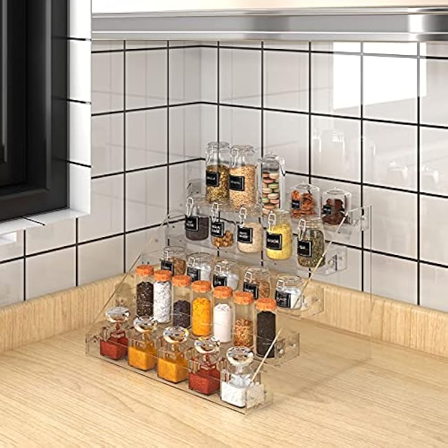 VAEHOLD Acrylic Spice Rack, 5 Tier Clear Organizer for Cabinet, Vertical Spice Rack Kitchen Organizer Shelf for Countertop (5 Tier 12¡®¡¯L)