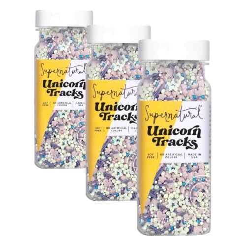 Image of Supernatural Unicorn Tracks Natural Confetti Sprinkles, Heart & Star Shapes, Organic Dye Free, Soy Free, Gluten Free, Vegan, 3oz (Pack of 3)