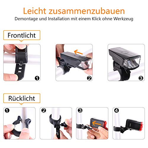 WOWGO LED Fahrradlicht Set,Fahrradbeleuchtung StVZO Zugelassen Wasserdicht USB Wiederaufladbare Fahrradlichter Fahrradlampe mit Frontlicht und Rücklicht - Image 8