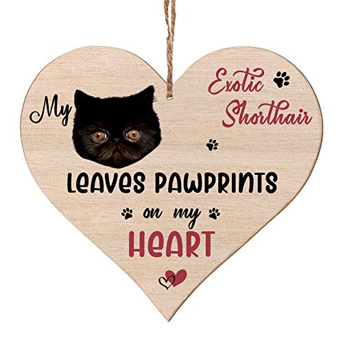 Bang Tidy Clothing Exotic Shorthair Gifts for Cat Lovers Owners - Cats Themed Wooden Hanging Heart Plaque Sign Gift Tag - Perfect Pet Present Keepsake for Cat Lady or Cat Dad - Pawprints - 3 Sizes