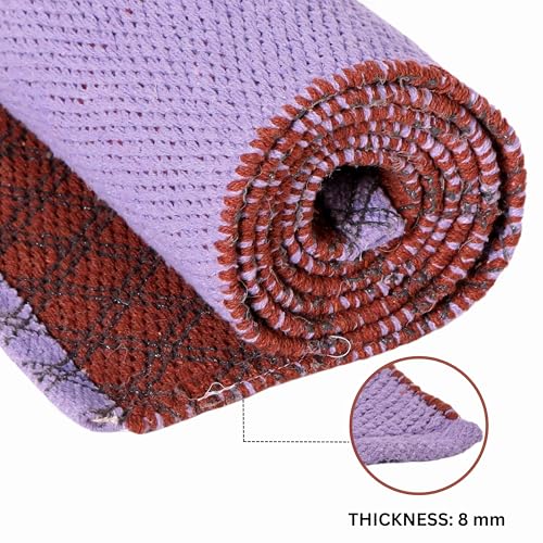 Image of Pure cotton anti-skid, machine wash Foldable Travel Friendly extra Cushioning yoga mat with cotton Carry bag 73inches x 24inches, 8mm thickness 8mm Unisex (Purple)