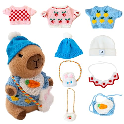 Image of Capybara Plush for Boys Girls Birthday Dress Up Cute Plushies,10 Pcs Set,9 Clothes and Accessories Kawaii Stuffed Animal Plushie Toy, Soft Peluche Doll for Kids 10.2 in