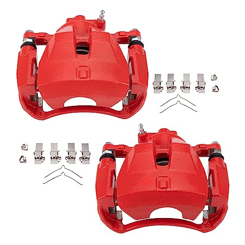Image of TRQ Front Brake Caliper Set Painted Red Brackets Compatible with 2007-2012 Lexus ES350 2007-2011 Toyota Camry