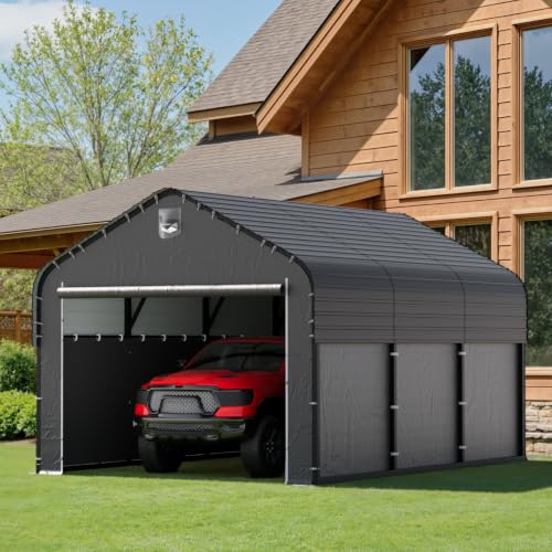 Image of 10x16 Heavy‑Duty Metal Carport with Removable Sidewalls, All‑Weather Car Canopy, Snow & Wind Resistant, for Cars, Trucks, Boats and Outdoor Storage