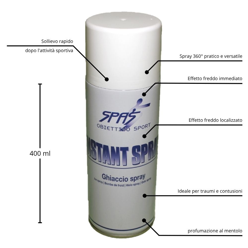 SPAS Ghiaccio Spray Sportivo 400 ml refrigerante istantaneo per contusioni, traumi, ematomi e attività sportiva per sollievo rapido con mentolo - made in italy | 1 pz