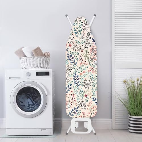 Image of Floral Print Ironing Board Cover 15X54 inch - Stain-Resistant, Standard Size Iron Board Cover with Hook and Loop Elastic Edge Easy to Install, Heatproof