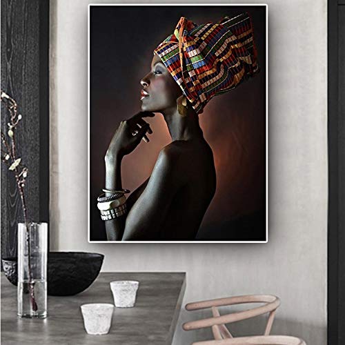 ganlanshu Poster di Tela Ritratto di Donna Indiana Africana Hijab e Stampe Arte della Parete scandinava,Pittura Senza Cornice,60x80cm